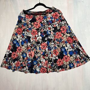 George A-Line Skirt S (4-6) floral elastic waist flare stretch knee length pull,
